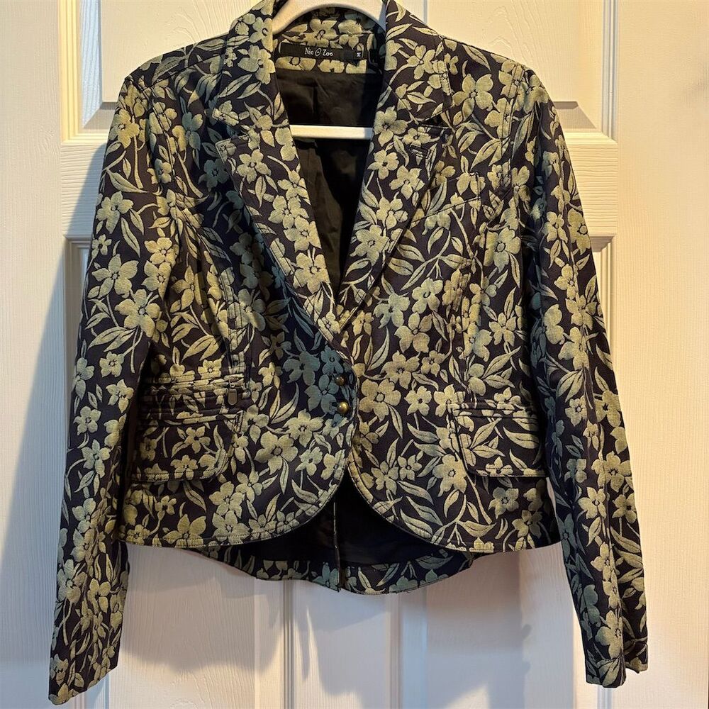 Nic + Zoe Floral Blazer Chic Tailored Jacket Women's Size M Multicolor